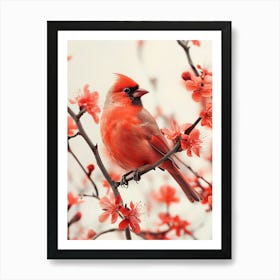 Cardinal In Cherry Blossoms Art Print