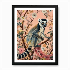 Floral Animal Painting Lemur 1 Art Print