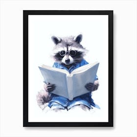 Pink Raccoon Reading A Blue Book 4 Art Print