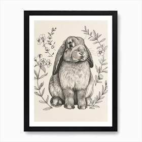 French Lop Blockprint Rabbit Illustration 9 Art Print