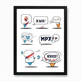 Cartoon Motion Lines And Speech Bubbles Hand Drawn Set Executing Character Movements And Dialogues (1) Art Print