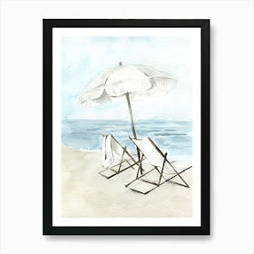 Beach Chairs And Umbrella 1 Art Print