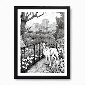 Drawing Of A Dog In Central Park Conservatory Garden, Usa In The Style Of Black And White Colouring Pages Line Art 02 Art Print