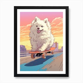American Eskimo Dog Skateboarding Illustration 2 Art Print