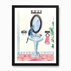 Cat In Bathroom Art Print