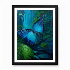 Morpho Butterfly In Rain Forest Oil Painting 3 Art Print