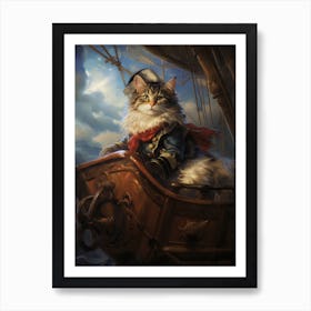 Cat On A Ship Rococo Style 4 Art Print