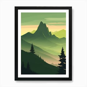 Misty Mountains Vertical Composition In Green Tone 189 Art Print