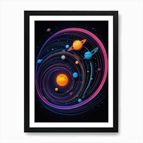 Default Neon Black Light Sgraffito Solar System 3d Illustratio 2 Art Print