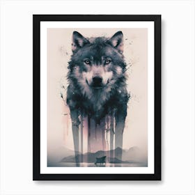 Wolf Double Exposure 1 Art Print
