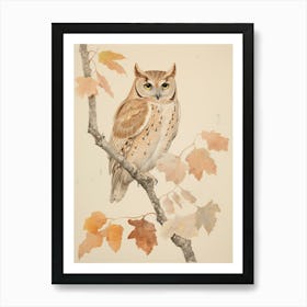 Vintage Bird Drawing Eastern Screech Owl 2 Art Print