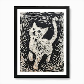 Oriental Shorthair Cat Linocut Blockprint 6 Art Print