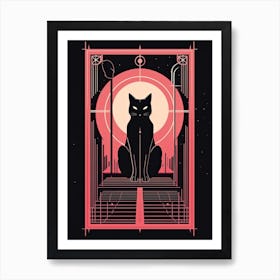 The Moon Tarot Card, Black Cat In Pink 2 Art Print