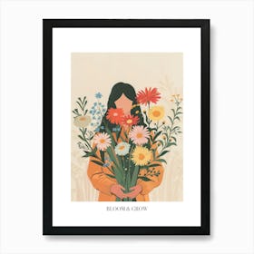 Bloom And Grow Spring Girl With Wild Flowers 1 Art Print