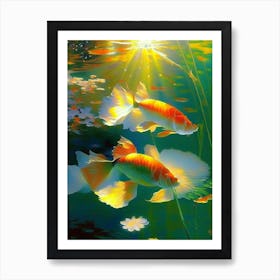 Butterfly Koi Fish Monet Style Classic Painting Art Print