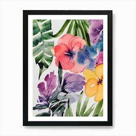 Watercolor Of Tropical Flowers Art Print
