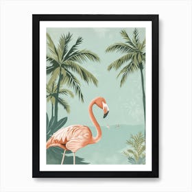 Andean Flamingo And Palm Trees Minimalist Illustration 2 Art Print