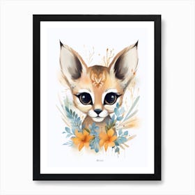 Watercolour Jungle Animal Baby Puma 3 Art Print