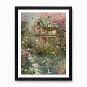 Fairy Village Collage Pond Monet Scrapbook 6 Art Print