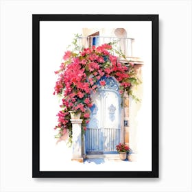 Amalfi, Italy   Mediterranean Doors Watercolour Painting 1 Art Print