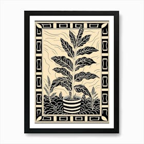 B&W Plant Illustration Croton Codiaeum 1 Art Print