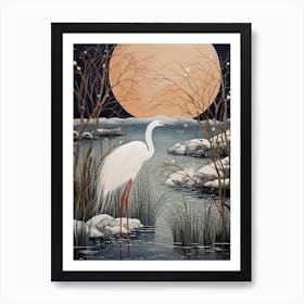 Winter Bird Painting Egret 4 Art Print