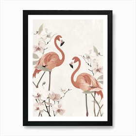 Jamess Flamingo And Orchids Minimalist Illustration 1 Art Print