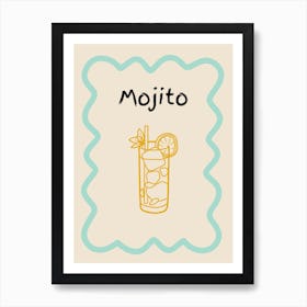 Mojito Doodle Poster Teal & Orange Art Print