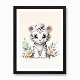 Watercolour Jungle Animal White Tiger 3 Art Print