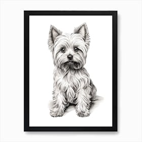 Yorkshire Terrier Dog, Line Drawing 1 Art Print