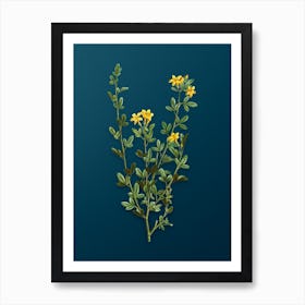 Vintage Yellow Jasmine Flowers Botanical Art on Teal Blue n.0525 Art Print