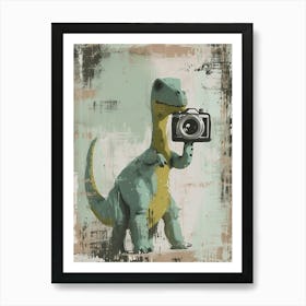 Dinosaur Taking A Photo On An Analogue Camera Muted Pastels 1 Art Print