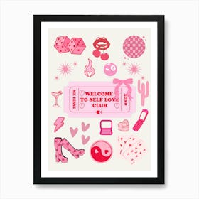 Self Love Club Pink Red Collage Art Print