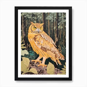 Burmese Fish Owl Relief Illustration 2 Art Print