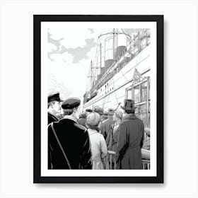 Titanic Family Boarding Ship Illustration 3 Art Print