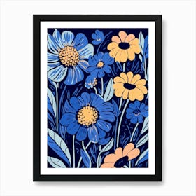 Blue Flower Illustration Gaillardia 1 Art Print