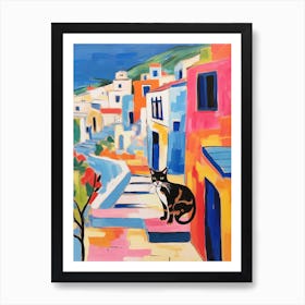 Painting Of A Cat In Athens Greece 2 Art Print