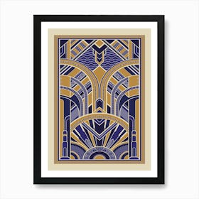 Art Deco Pattern 2 Blue and Gold Art Print