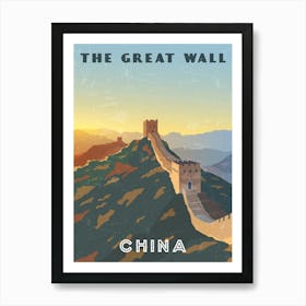 The great wall, China — Retro travel minimalist poster Art Print