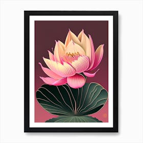 Pink Lotus Retro Illustration 1 Art Print