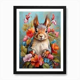 Squirrel With Flowers art print 1 Art Print