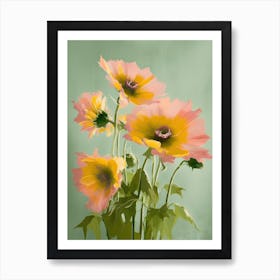 Sunflowers Flowers Acrylic Painting In Pastel Colours 12 Art Print