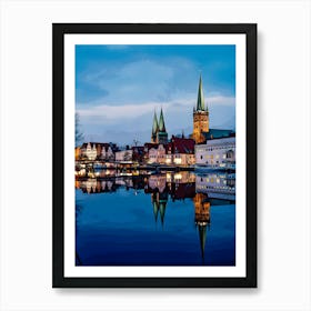 Germany, Schleswig Holstein, Luebeck, Old Town, Obertrave River, St Mary S Church And St Art Print