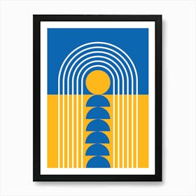 Sunrise Sunset Midcentury Modern Geometric Abstract 4 In French Blue Mustard 01 Art Print