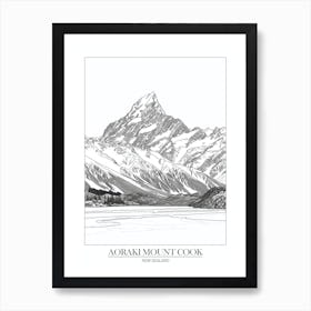 Aoraki Mount Cook New Zealand Line Drawing 4 Poster Art Print