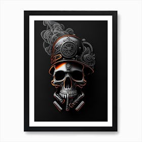 Skull With Intricate Linework 2 Orange Stream Punk Art Print