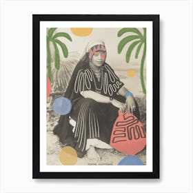 Vintage Picture Of Egyptian Woman With Hand Drawn Shapes On Top Art Print