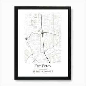 Des Peres,United States Minimalist Map 1 Art Print