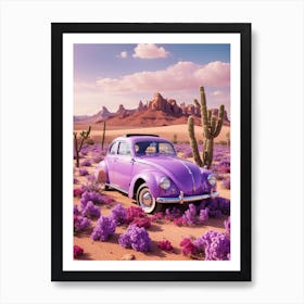 Purple Vw Beetle In Desert Art Print