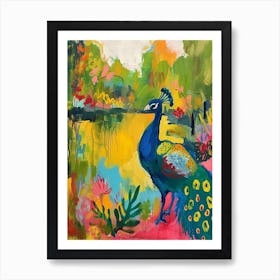 Peacock By The Pond Wild Brushstrokes 2 Art Print